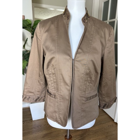 Coldwater Creek Jackets & Blazers - Coldwater Creek Chocolate Brown Cotton Blend Jacket w/Button Bead Trim - size 10